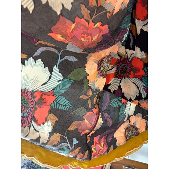 Maeve Anthropologie Vintage Floral Wrap Midi Dress Yellow Trim Size 0 XS - Picture 6 of 13